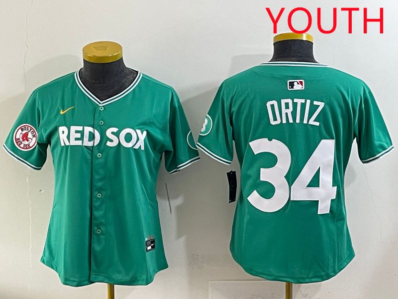 Youth 2025 Boston Red Sox 34 Ortiz Dark Green Joint Name Nike MLB Jersey style 8